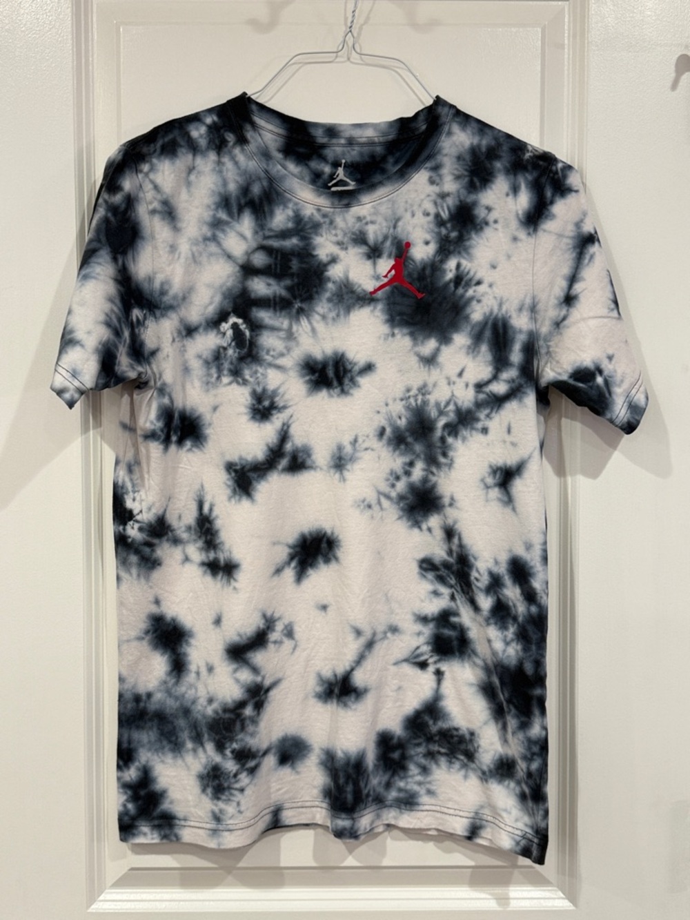 Jordan Black & White Tie-Dye Short Sleeve Tee with Red Jumpman